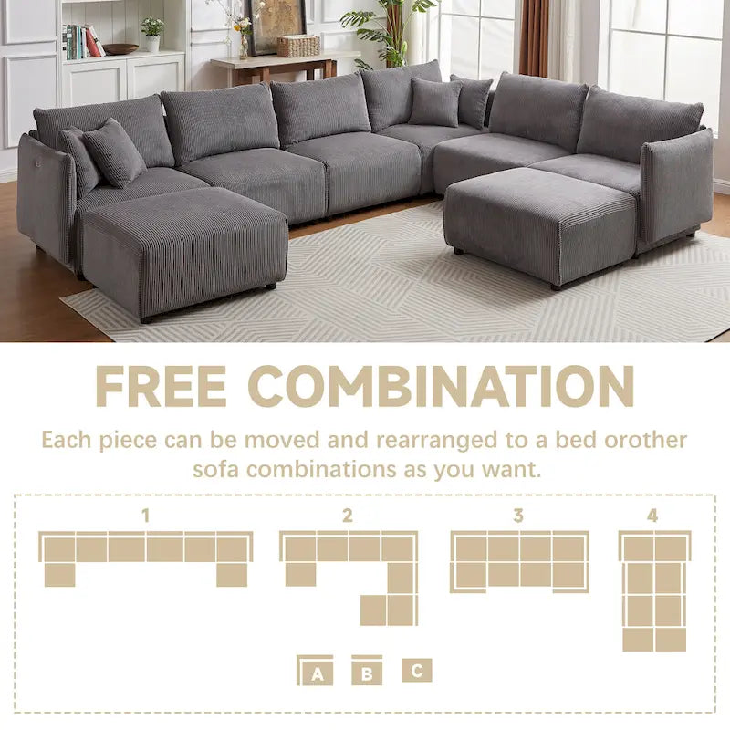 8-Piece Corduroy Modular Sectional Sofa with Ottoman