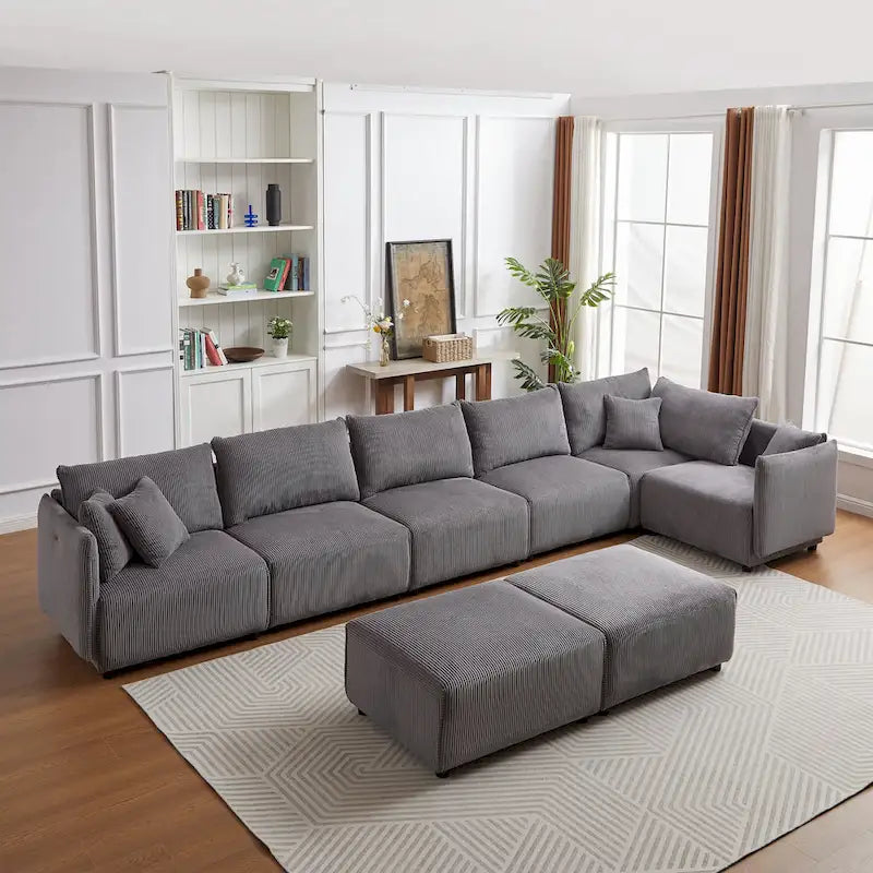 8-Piece Corduroy Modular Sectional Sofa with Ottoman