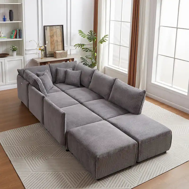 8-Piece Corduroy Modular Sectional Sofa with Ottoman