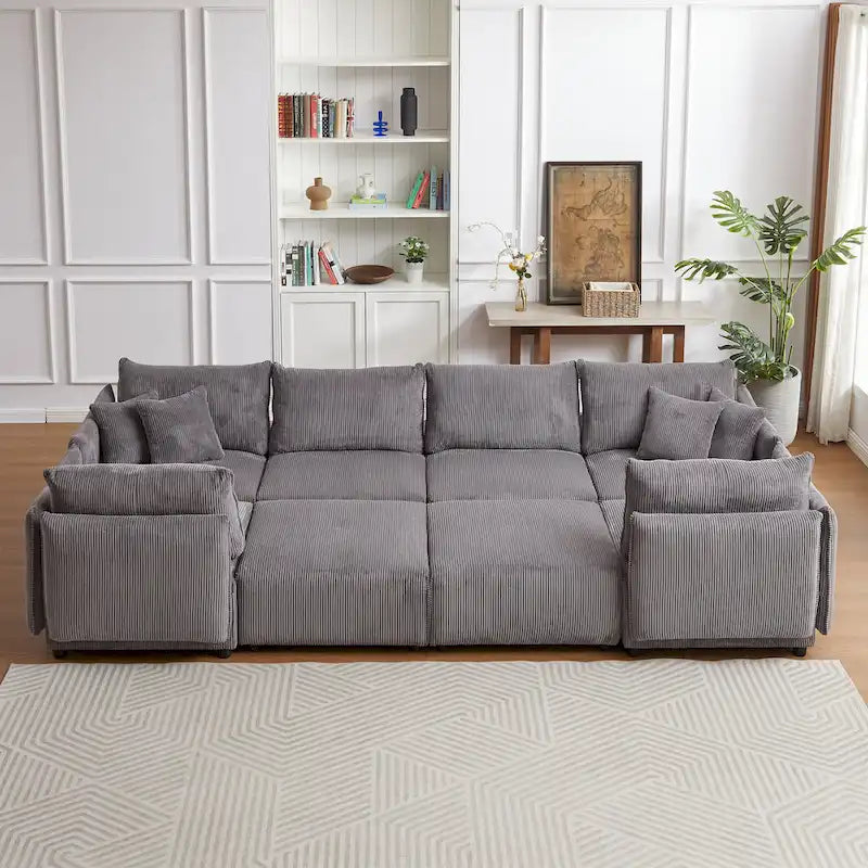 8-Piece Corduroy Modular Sectional Sofa with Ottoman