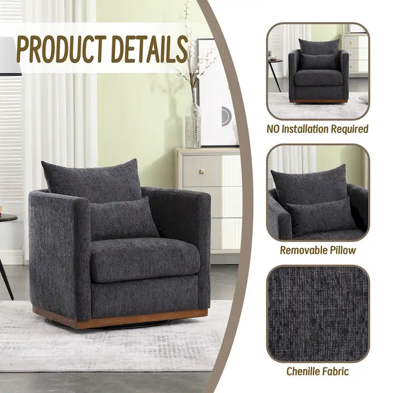 Swivel Barrel Chair, Comfy Round Accent Sofa Chair for Living Room, 360 Degree Swivel Barrel Club Chair