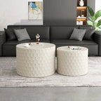 Stylish and Minimalist Nesting Coffee Table Set with Honeycomb Design, Modern Round Coffee Table, Drum Circle Coffee Table