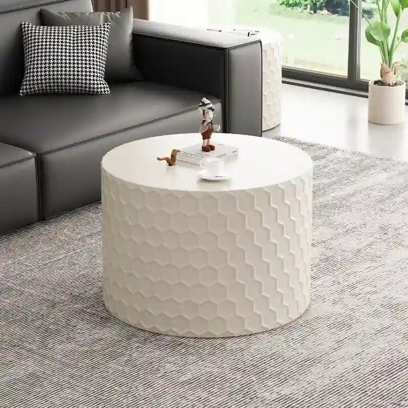Stylish and Minimalist Nesting Coffee Table Set with Honeycomb Design, Modern Round Coffee Table, Drum Circle Coffee Table