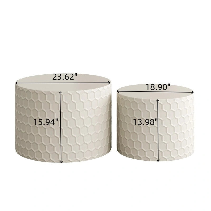 Stylish and Minimalist Nesting Coffee Table Set with Honeycomb Design, Modern Round Coffee Table, Drum Circle Coffee Table