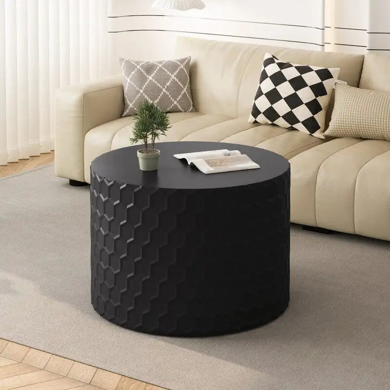 Stylish and Minimalist Nesting Coffee Table Set with Honeycomb Design, Modern Round Coffee Table, Drum Circle Coffee Table
