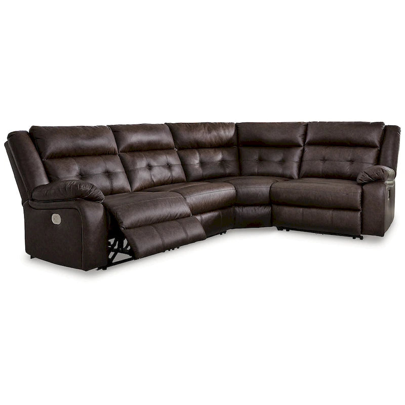 Signature Design by Ashley Punch Up Dark Brown 4-Piece Power Reclining Sectional - 107W x 75D x 41H
