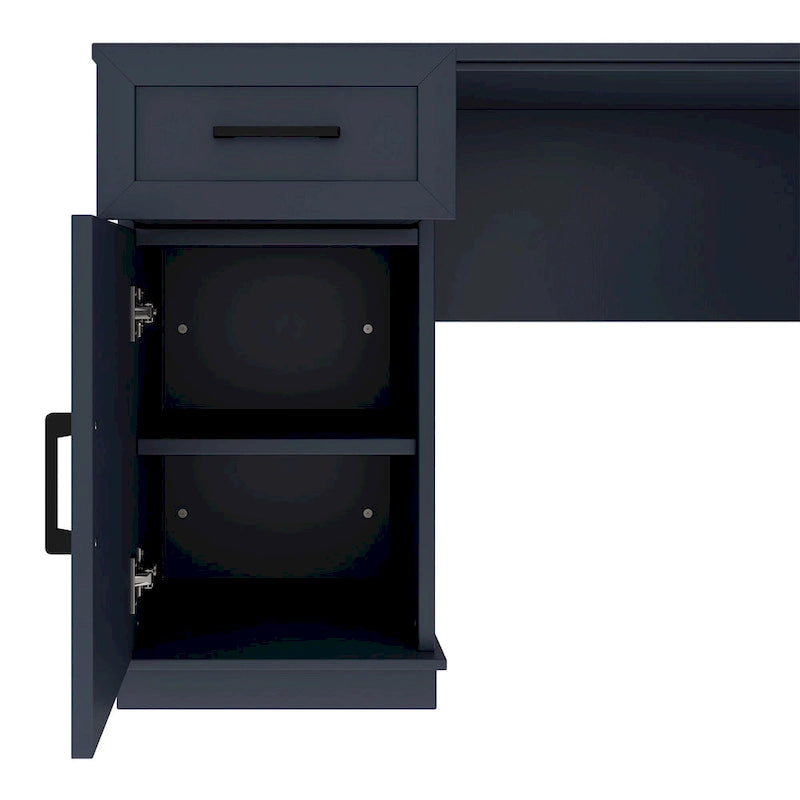 L-Shaped Computer Desk with 11 Open Shelves and Power Outlet