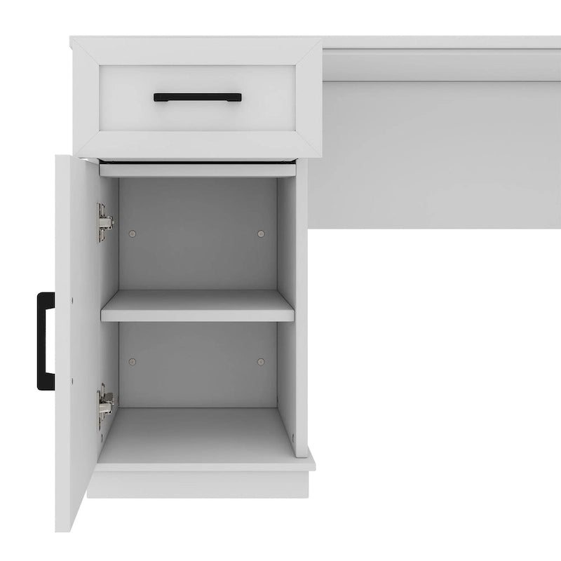 L-Shaped Computer Desk with 11 Open Shelves and Power Outlet