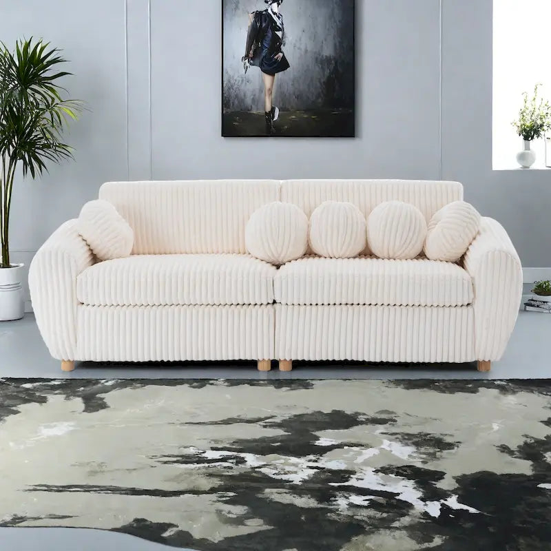 84.4 Corduroy 3-Seater Sofa with Solid Wood Frame, Comfortable Cushions