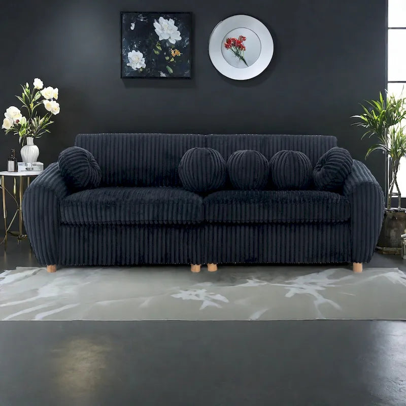 84.4 Corduroy 3-Seater Sofa with Solid Wood Frame, Comfortable Cushions