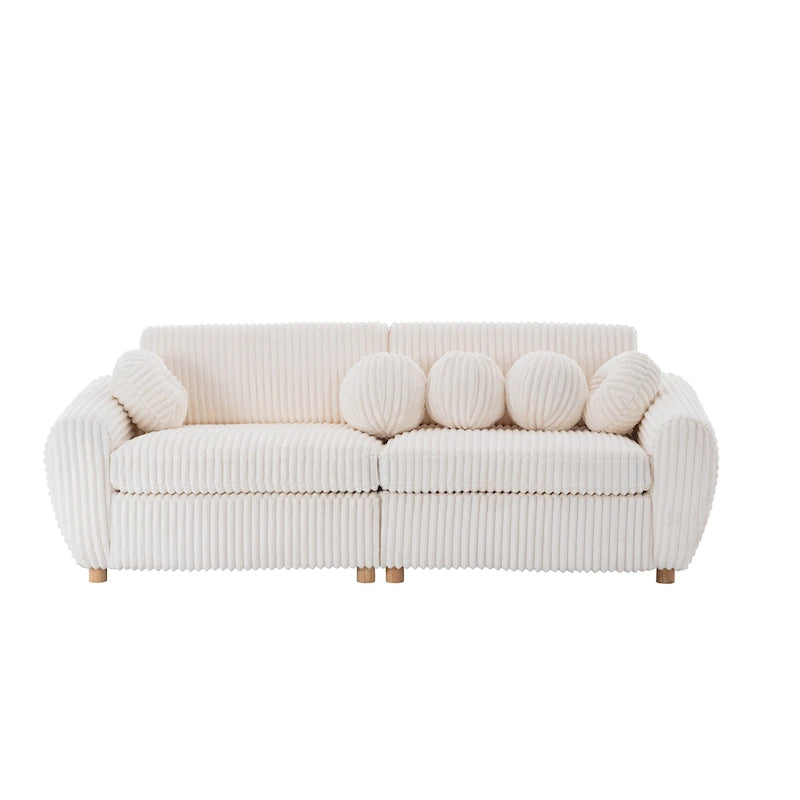 84.4 Corduroy 3-Seater Sofa with Solid Wood Frame, Comfortable Cushions