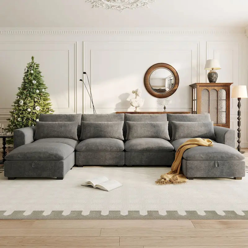 Roomfitters U-Shaped Modular Corner Sofa with Two Ottomans, Freely Transformable for Living Rooms, Studies, Home Theaters