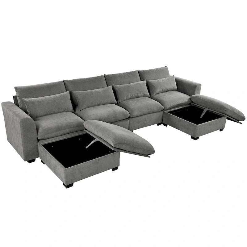 Roomfitters U-Shaped Modular Corner Sofa with Two Ottomans, Freely Transformable for Living Rooms, Studies, Home Theaters