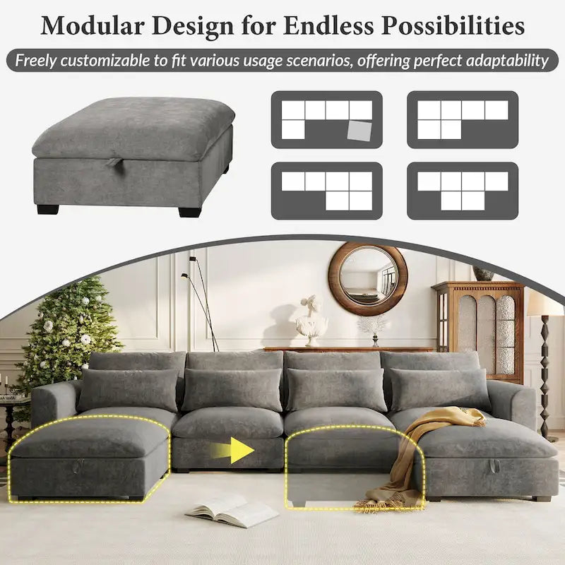 Roomfitters U-Shaped Modular Corner Sofa with Two Ottomans, Freely Transformable for Living Rooms, Studies, Home Theaters