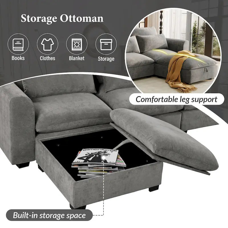 Roomfitters U-Shaped Modular Corner Sofa with Two Ottomans, Freely Transformable for Living Rooms, Studies, Home Theaters