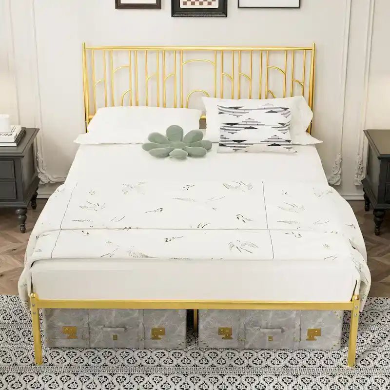 Queen Platform Bed with Decorative Finial Posts & Underbed Storage, No Box Spring Needed