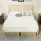 Queen Platform Bed with Decorative Finial Posts & Underbed Storage, No Box Spring Needed