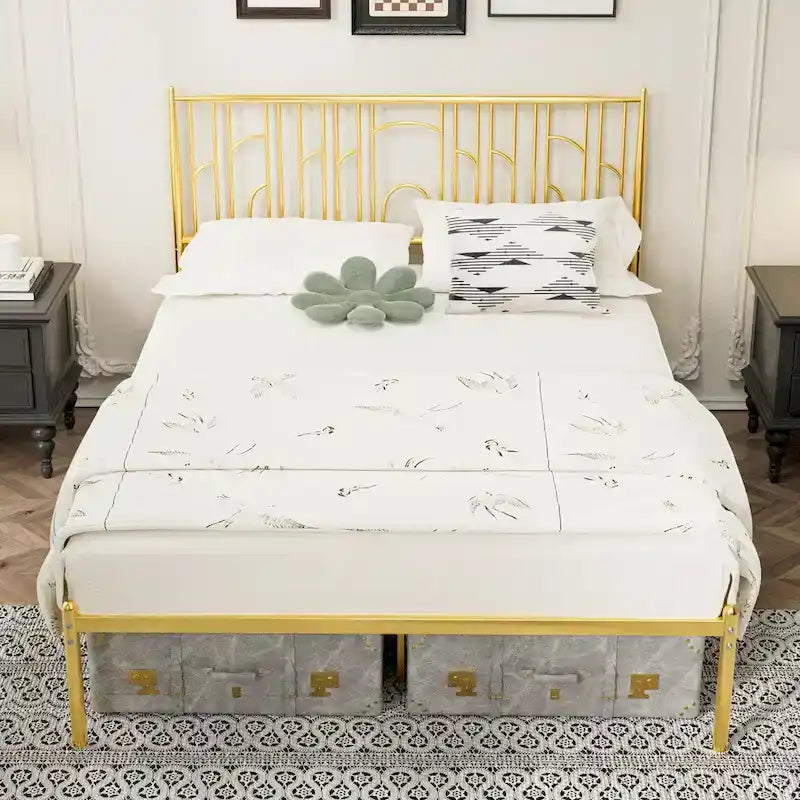 Queen Platform Bed with Decorative Finial Posts & Underbed Storage, No Box Spring Needed