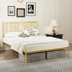 Queen Platform Bed with Decorative Finial Posts & Underbed Storage, No Box Spring Needed
