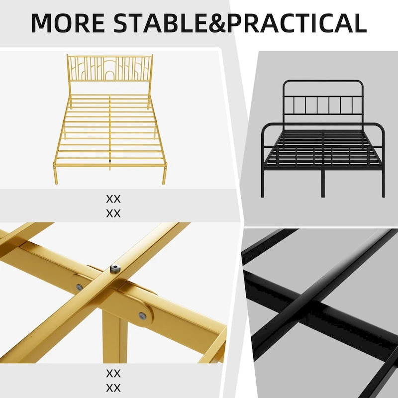 Queen Platform Bed with Decorative Finial Posts & Underbed Storage, No Box Spring Needed