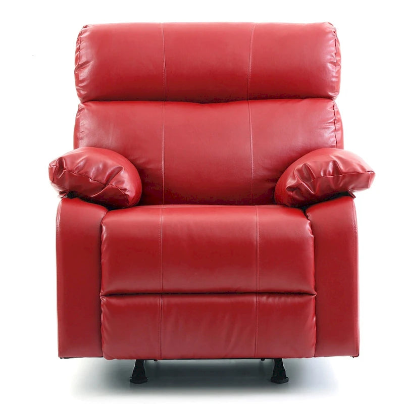 Faux Leather Upholstered Reclining Chair with Padded Arms - 39 - Red