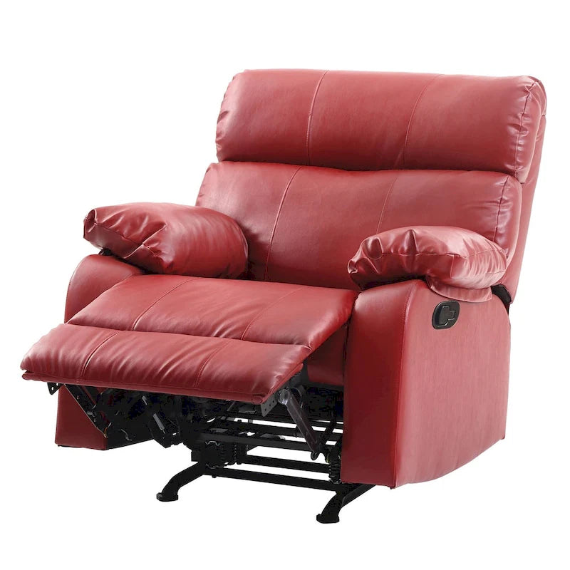 Faux Leather Upholstered Reclining Chair with Padded Arms - 39 - Red