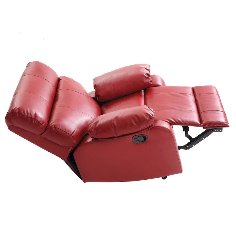 Faux Leather Upholstered Reclining Chair with Padded Arms - 39 - Red
