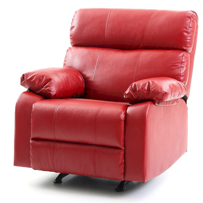 Faux Leather Upholstered Reclining Chair with Padded Arms - 39 - Red