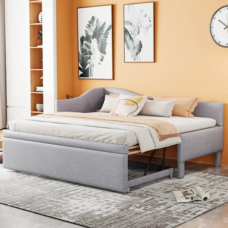 L-Shaped Upholstered Daybed with Pop Up Trundle