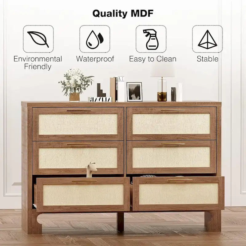 GAOMON 6 Drawers for Bedroom,Farmhouse Burlap Wide Closet Dressers Chest of Drawers