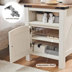 Farmhouse Nightstand with Charging Station, Wood End Table, Side Table