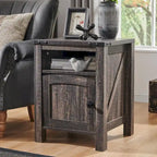 Farmhouse Nightstand with Charging Station, Wood End Table, Side Table