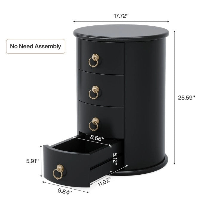 No Assembly Round Solid Wood End Table, Small Side Table with Drawers
