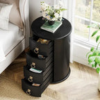 No Assembly Round Solid Wood End Table, Small Side Table with Drawers
