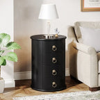 No Assembly Round Solid Wood End Table, Small Side Table with Drawers