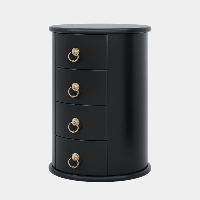 No Assembly Round Solid Wood End Table, Small Side Table with Drawers