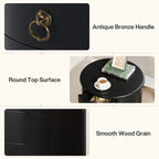 No Assembly Round Solid Wood End Table, Small Side Table with Drawers