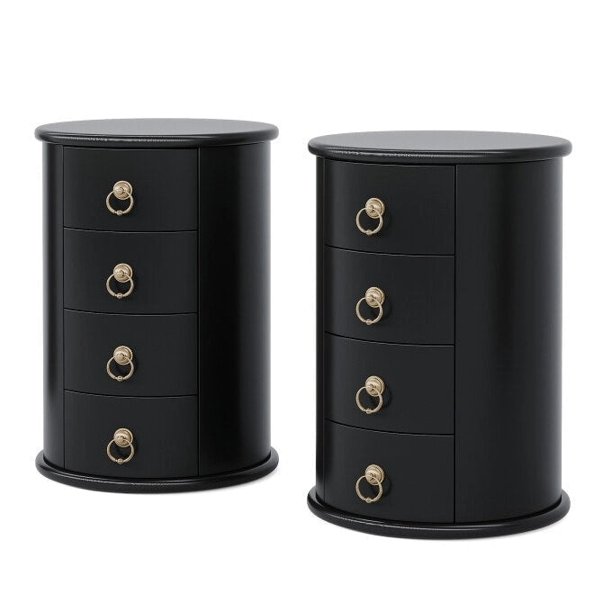 No Assembly Round Solid Wood End Table, Small Side Table with Drawers