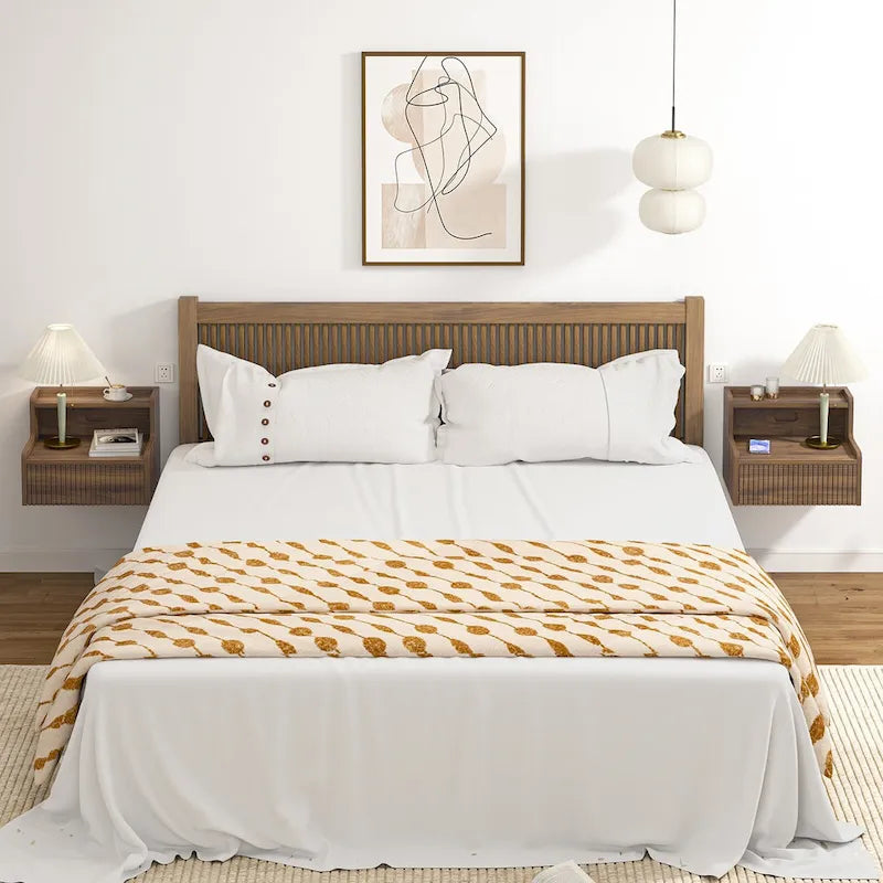 Anmytek Set of 2 Modern Floating Bedroom Nightstand with Storage Drawer and Open Shelf