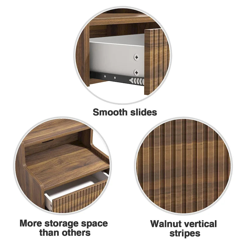 Anmytek Set of 2 Modern Floating Bedroom Nightstand with Storage Drawer and Open Shelf