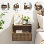 Anmytek Set of 2 Modern Floating Bedroom Nightstand with Storage Drawer and Open Shelf