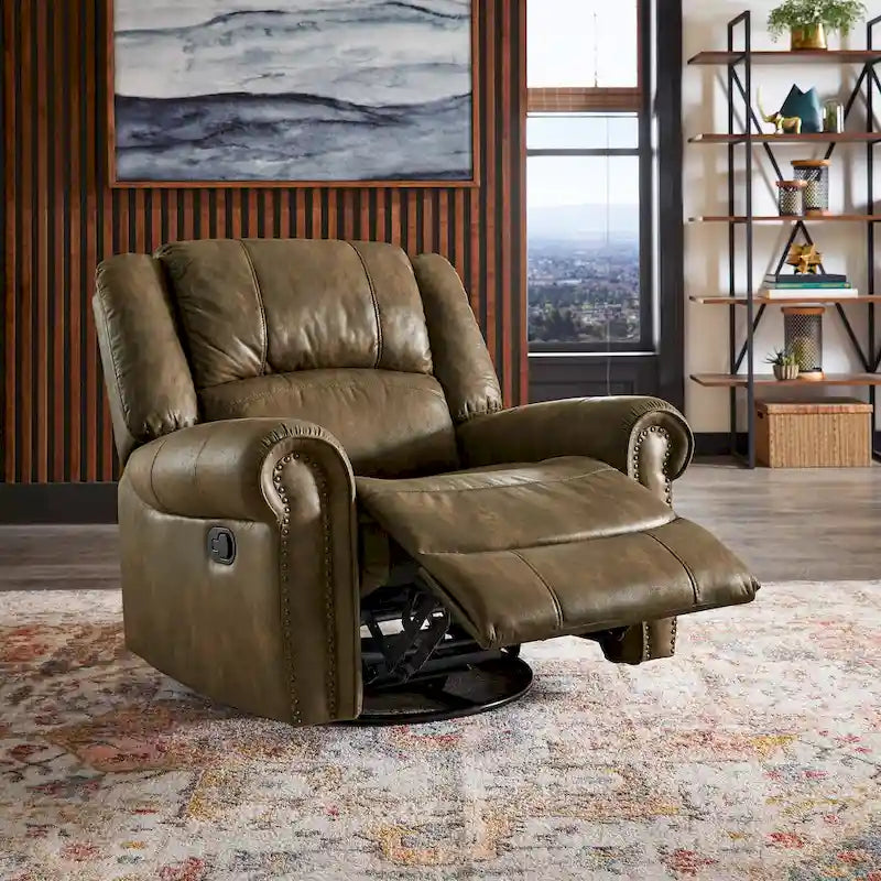 Monroe Polished Microfiber Nailhead Swivel Glider Recliner by iNSPIRE Q Classic
