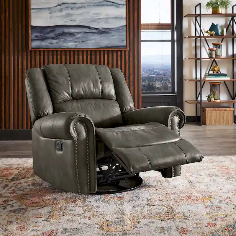 Monroe Polished Microfiber Nailhead Swivel Glider Recliner by iNSPIRE Q Classic
