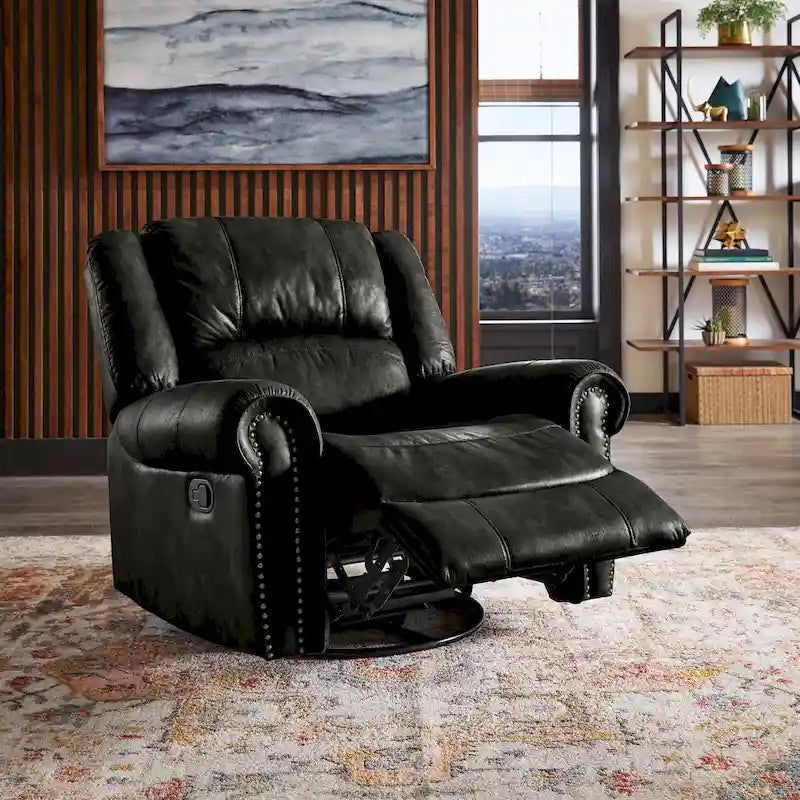 Monroe Polished Microfiber Nailhead Swivel Glider Recliner by iNSPIRE Q Classic