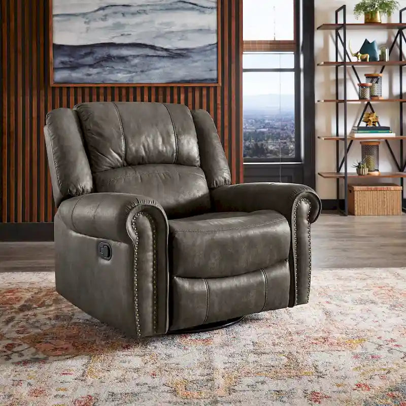 Monroe Polished Microfiber Nailhead Swivel Glider Recliner by iNSPIRE Q Classic