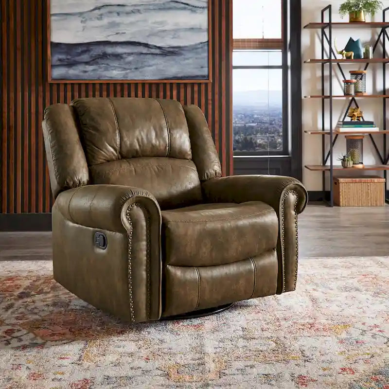 Monroe Polished Microfiber Nailhead Swivel Glider Recliner by iNSPIRE Q Classic