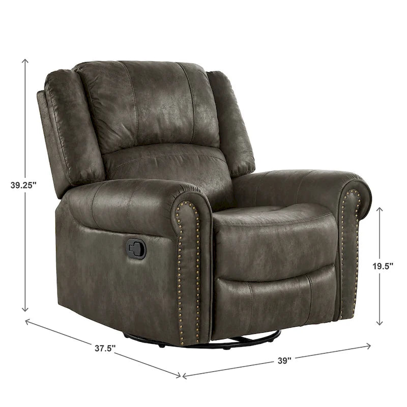 Monroe Polished Microfiber Nailhead Swivel Glider Recliner by iNSPIRE Q Classic