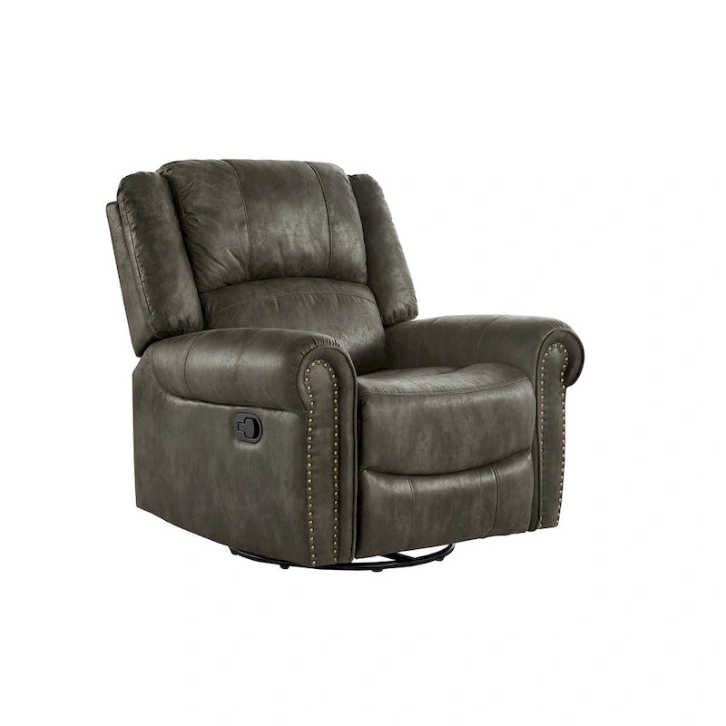 Monroe Polished Microfiber Nailhead Swivel Glider Recliner by iNSPIRE Q Classic