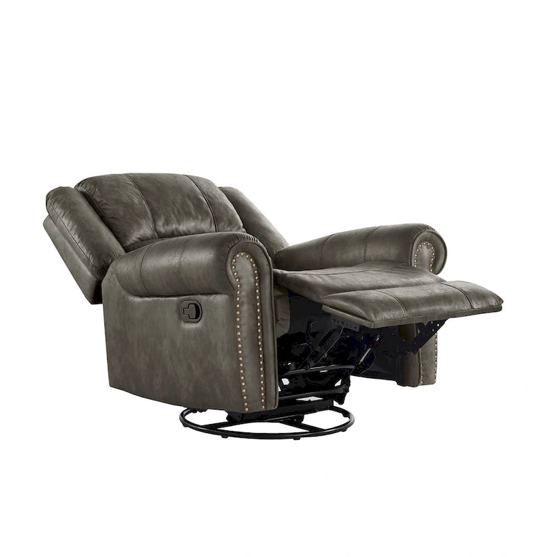 Monroe Polished Microfiber Nailhead Swivel Glider Recliner by iNSPIRE Q Classic