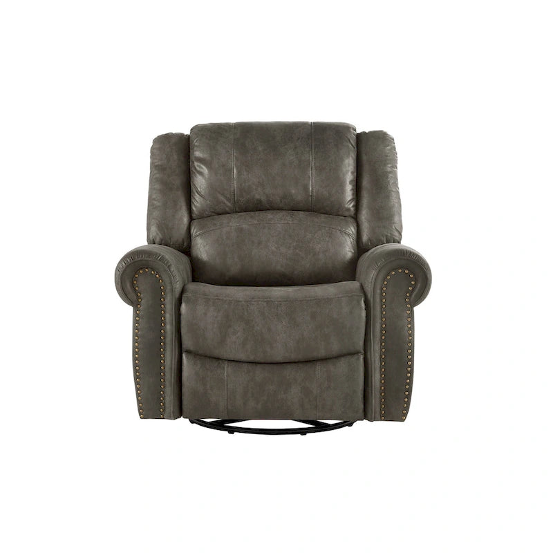 Monroe Polished Microfiber Nailhead Swivel Glider Recliner by iNSPIRE Q Classic